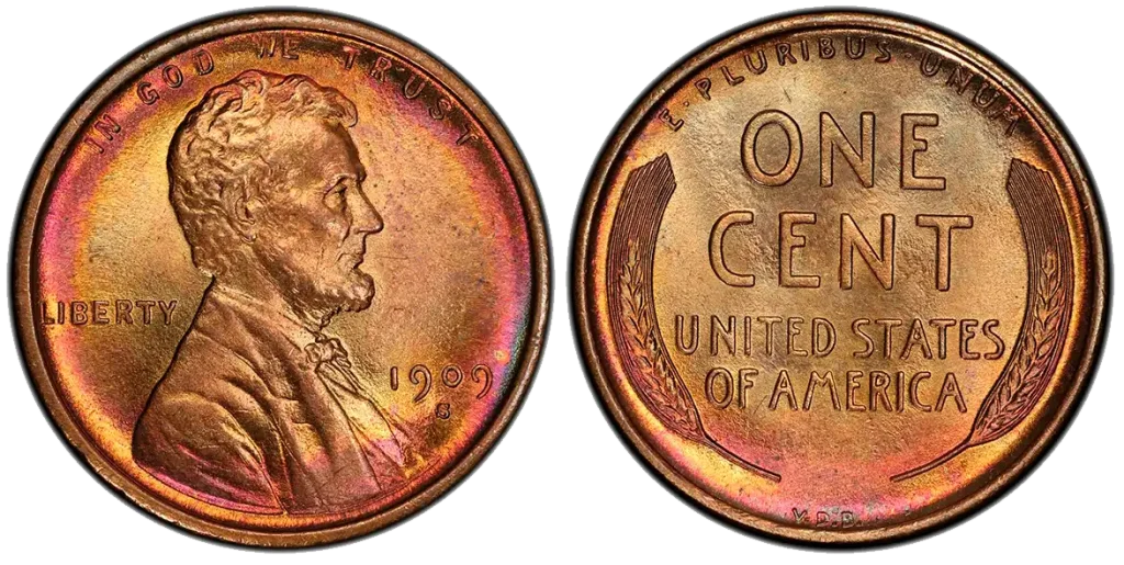 A picture of a reddish-brown cent with Lincoln’s profile on the obverse and “V.D.B.” initials subtly visible at the bottom of the reverse.